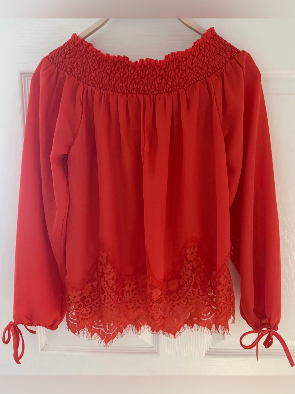 Abercrombie & Fitch Red Lace-Hem Smocked Blouse - Picture 2 of 3